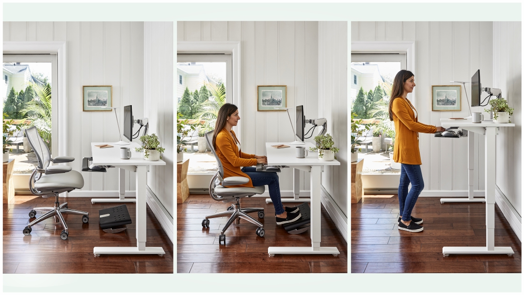 Illustration of a bright modern office environment suitable for ergonomic desk work